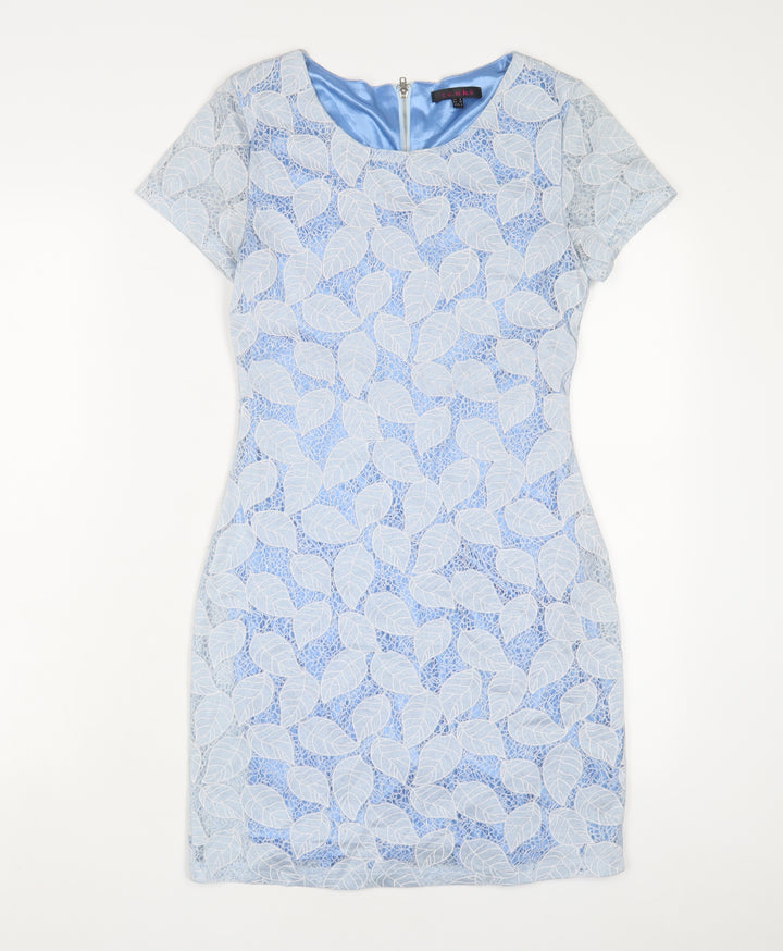 Tenki Womens Blue Polyester Bodycon Size 8 Crew Neck Zip