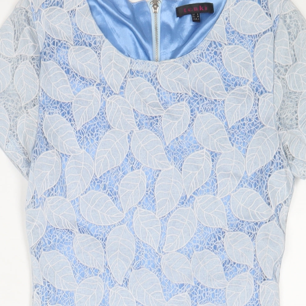 Tenki Womens Blue Polyester Bodycon Size 8 Crew Neck Zip