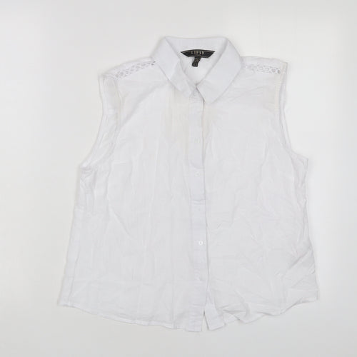 Lipsy Womens White Cotton Basic Button-Up Size 10 Collared - Embroidered
