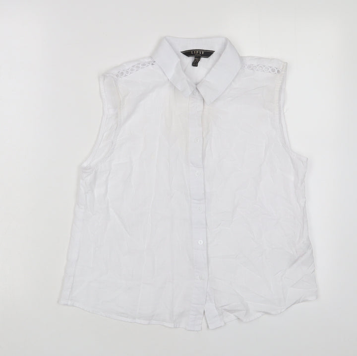 Lipsy Womens White Cotton Basic Button-Up Size 10 Collared - Embroidered