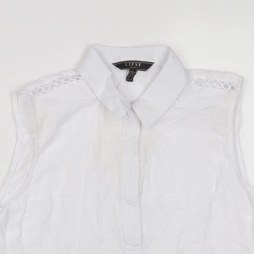 Lipsy Womens White Cotton Basic Button-Up Size 10 Collared - Embroidered