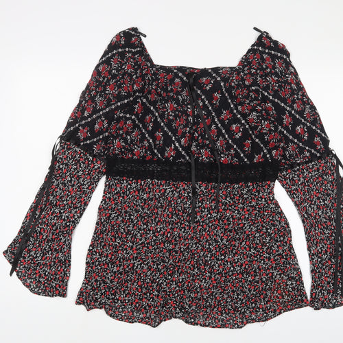 essence Womens Red Floral Viscose Basic Blouse Size 16 V-Neck - Lace