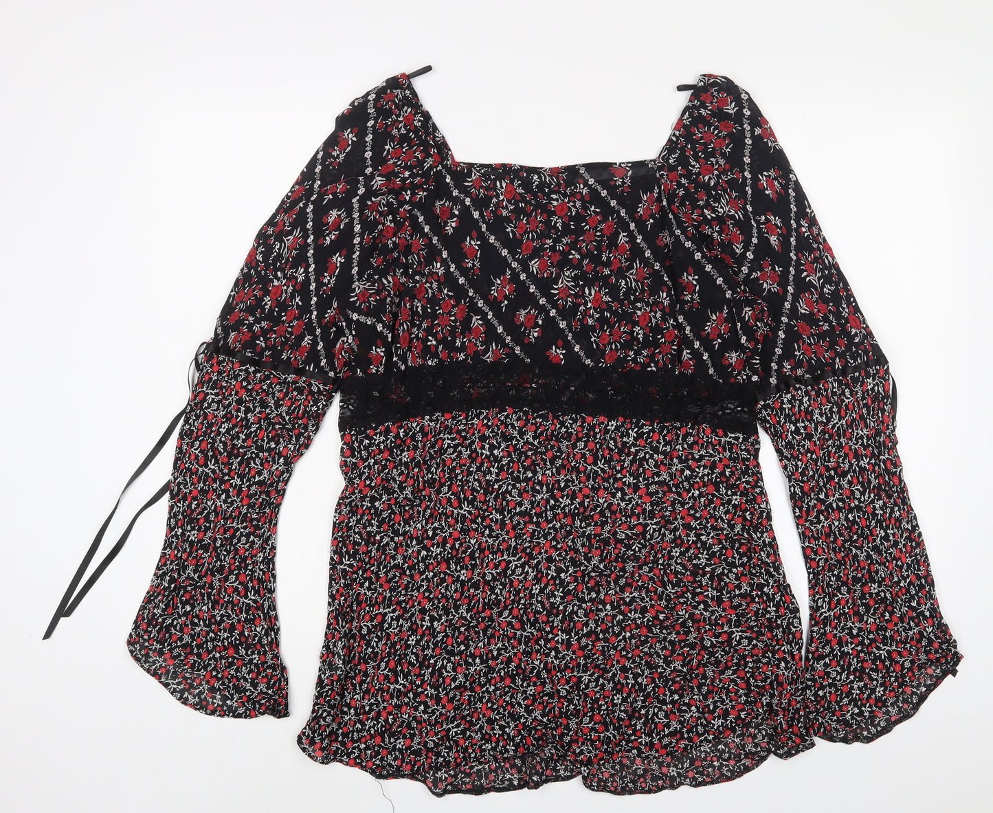 essence Womens Red Floral Viscose Basic Blouse Size 16 V-Neck - Lace