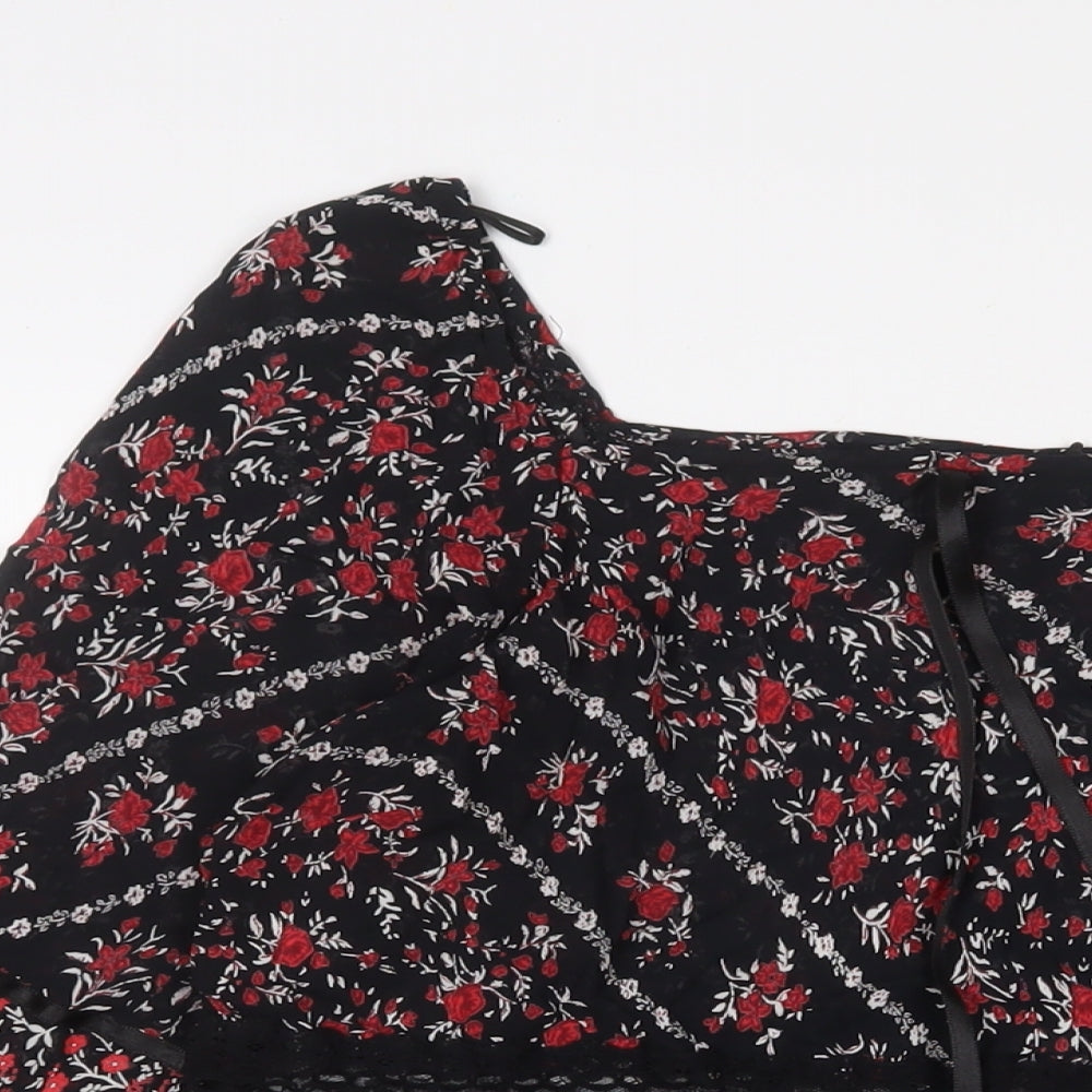 essence Womens Red Floral Viscose Basic Blouse Size 16 V-Neck - Lace