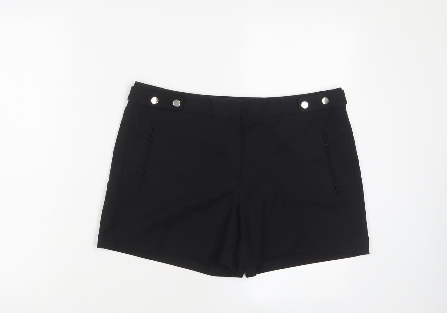 Zara Womens Black Polyester Basic Shorts Size L L4 in Regular Zip