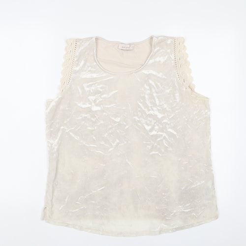 Per Una Womens Beige Polyester Basic Tank Size 14 Scoop Neck - Embroidered