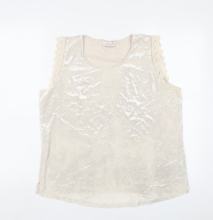 Per Una Womens Beige Polyester Basic Tank Size 14 Scoop Neck - Embroidered