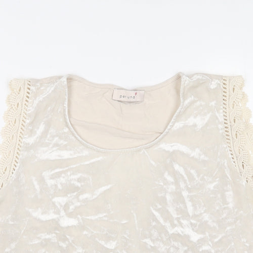 Per Una Womens Beige Polyester Basic Tank Size 14 Scoop Neck - Embroidered