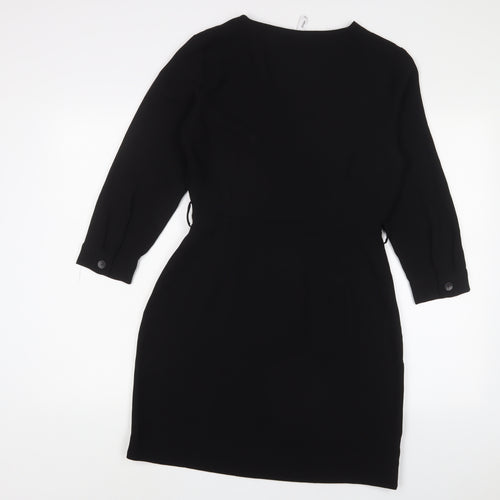 Mango Womens Black Polyester Sheath Size M V-Neck Zip