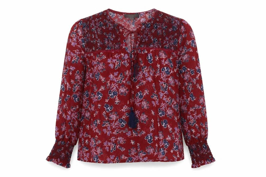 New Look Womens Red Floral Polyester Basic Blouse Size 10 V-Neck