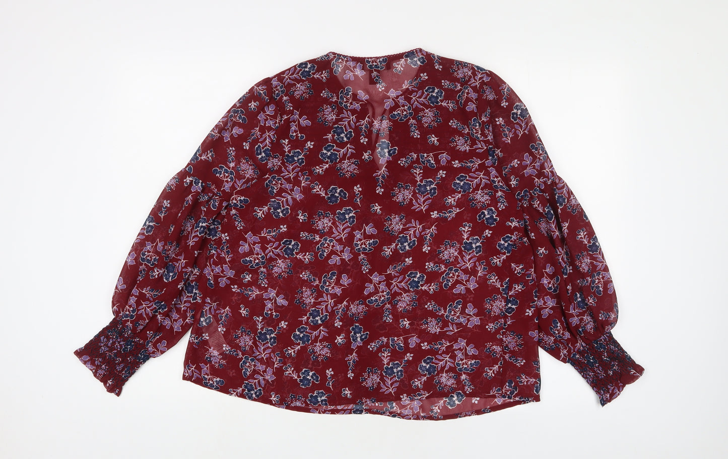 New Look Womens Red Floral Polyester Basic Blouse Size 10 V-Neck
