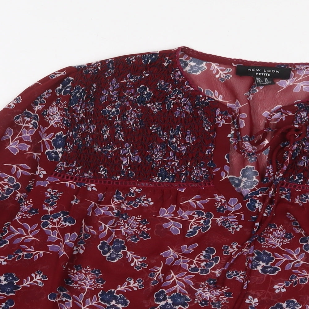 New Look Womens Red Floral Polyester Basic Blouse Size 10 V-Neck