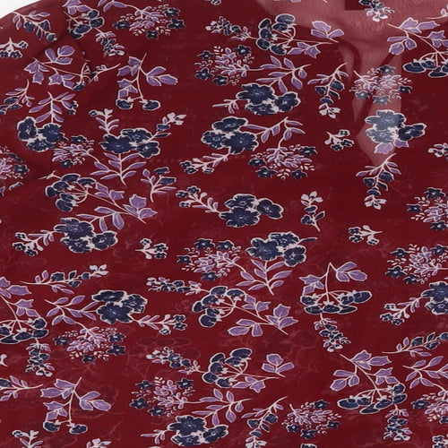 New Look Womens Red Floral Polyester Basic Blouse Size 10 V-Neck