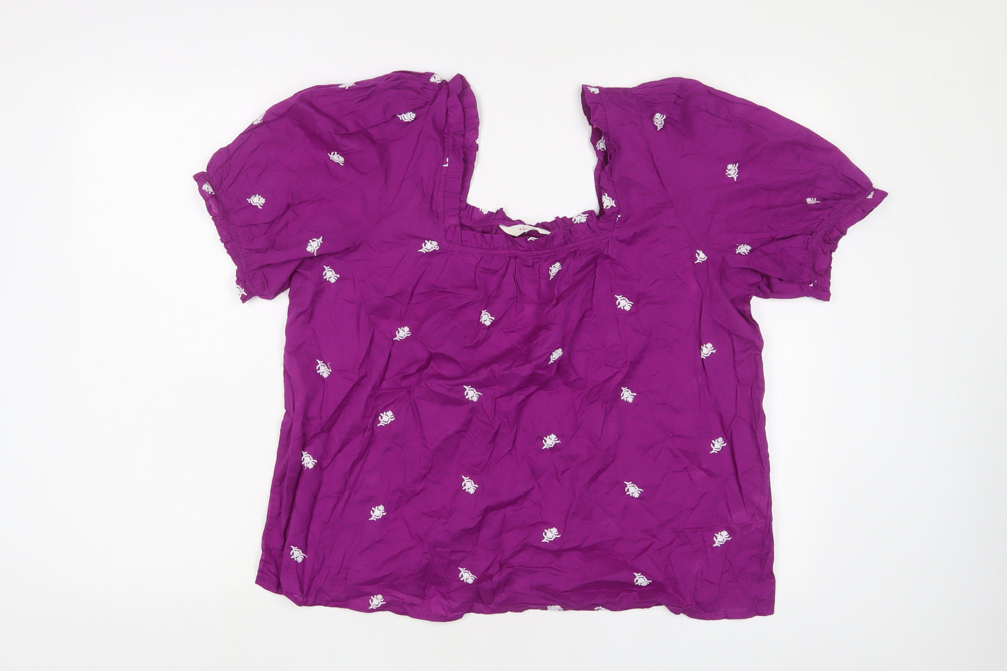 Per Una Womens Purple Geometric Cotton Basic T-Shirt Size 18 Square Neck - Embroidered