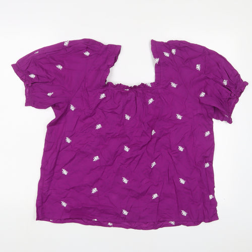 Per Una Womens Purple Geometric Cotton Basic T-Shirt Size 18 Square Neck - Embroidered