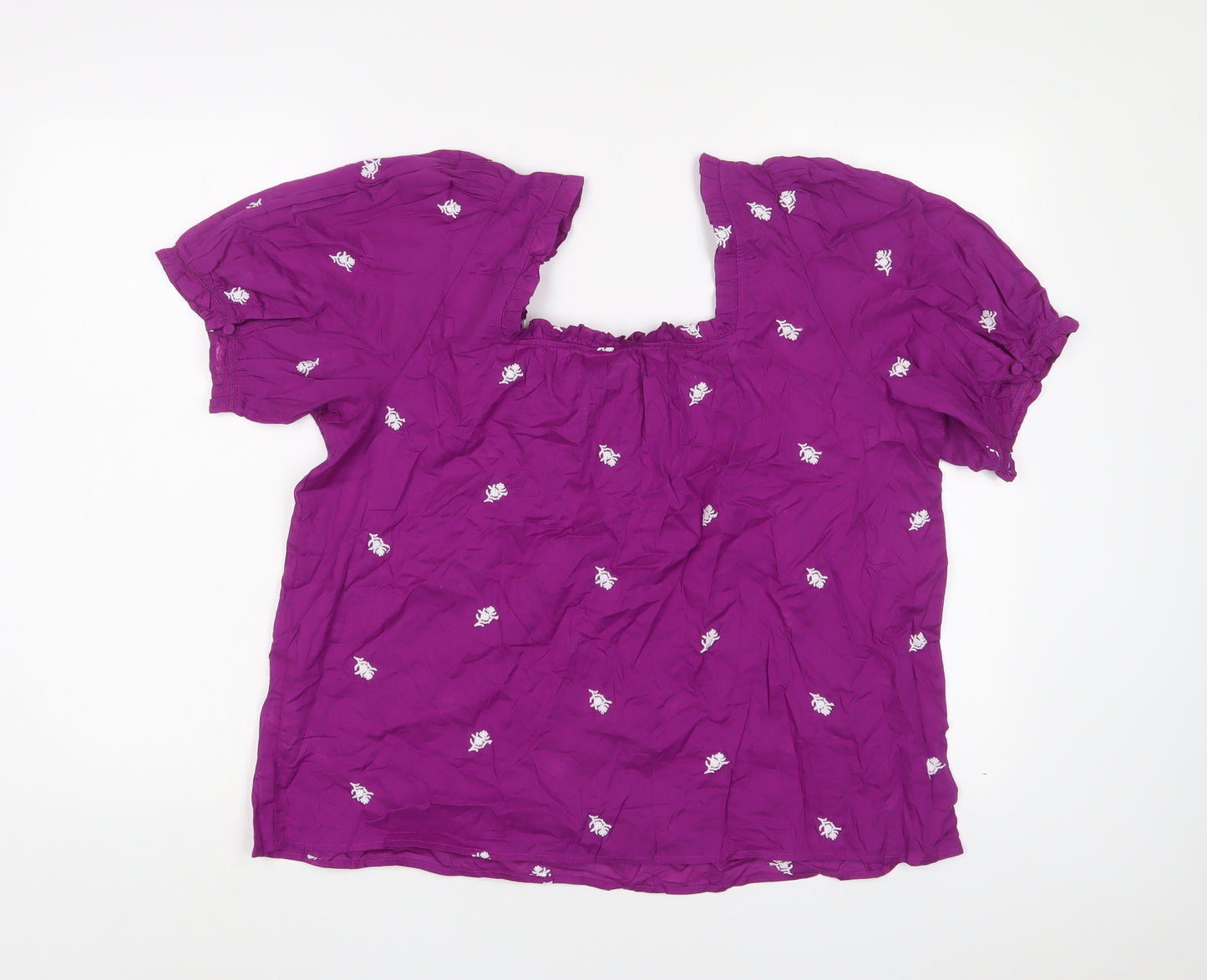 Per Una Womens Purple Geometric Cotton Basic T-Shirt Size 18 Square Neck - Embroidered