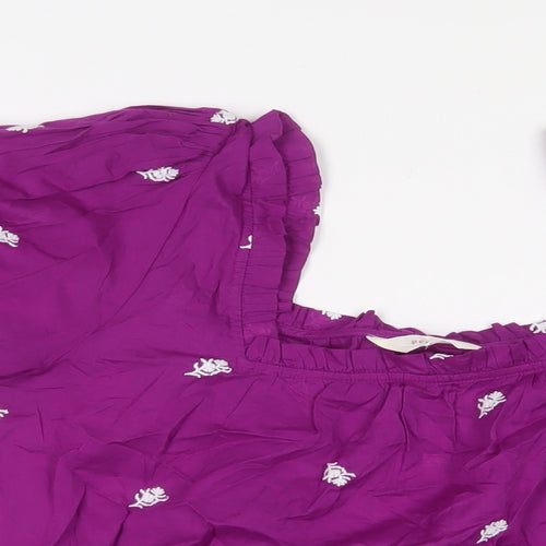 Per Una Womens Purple Geometric Cotton Basic T-Shirt Size 18 Square Neck - Embroidered