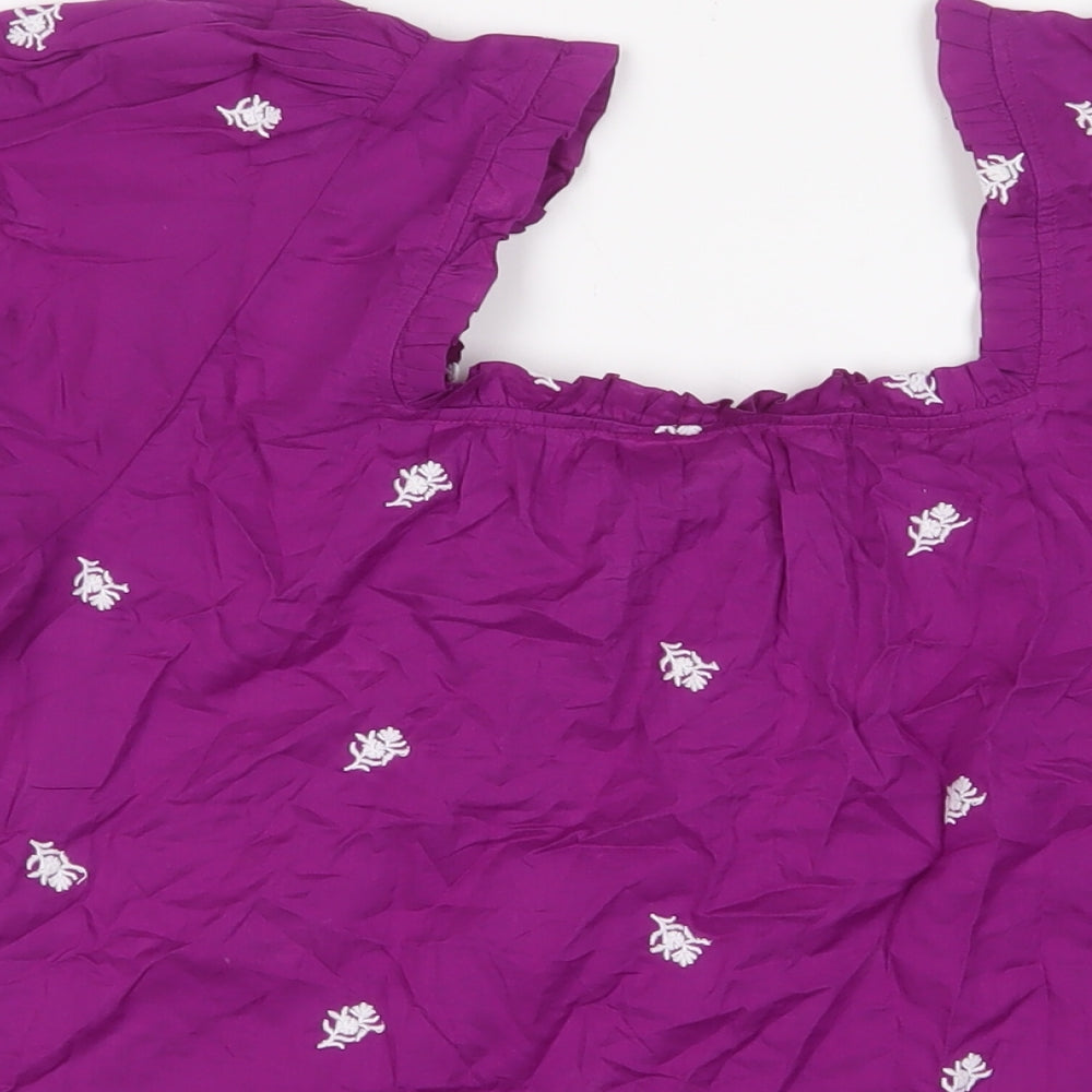 Per Una Womens Purple Geometric Cotton Basic T-Shirt Size 18 Square Neck - Embroidered