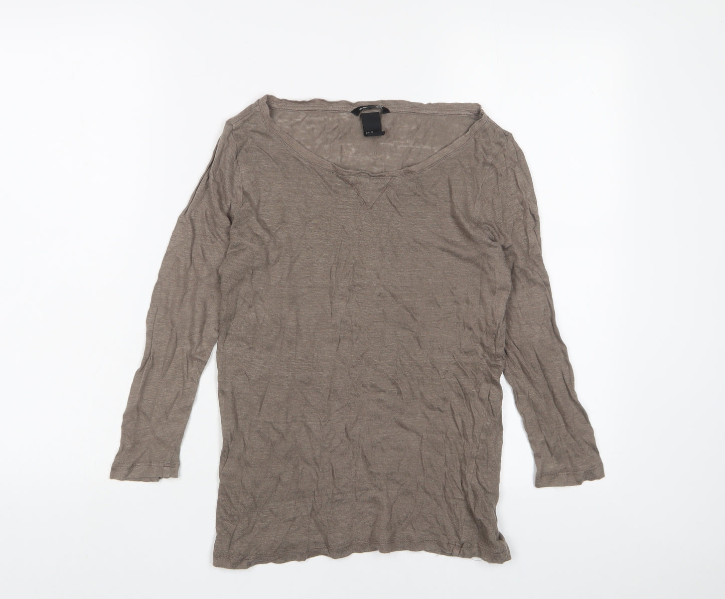 H&M Womens Brown Crew Neck Linen Pullover Jumper Size XS