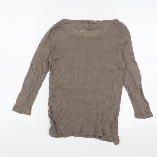 H&M Womens Brown Crew Neck Linen Pullover Jumper Size XS