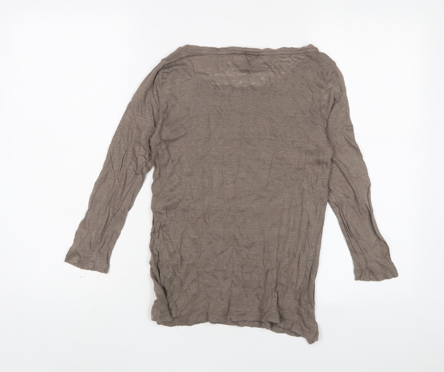 H&M Womens Brown Crew Neck Linen Pullover Jumper Size XS