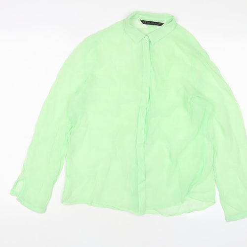 Zara Womens Green Polyester Basic Button-Up Size M Collared