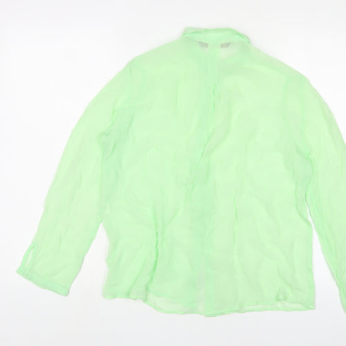 Zara Womens Green Polyester Basic Button-Up Size M Collared