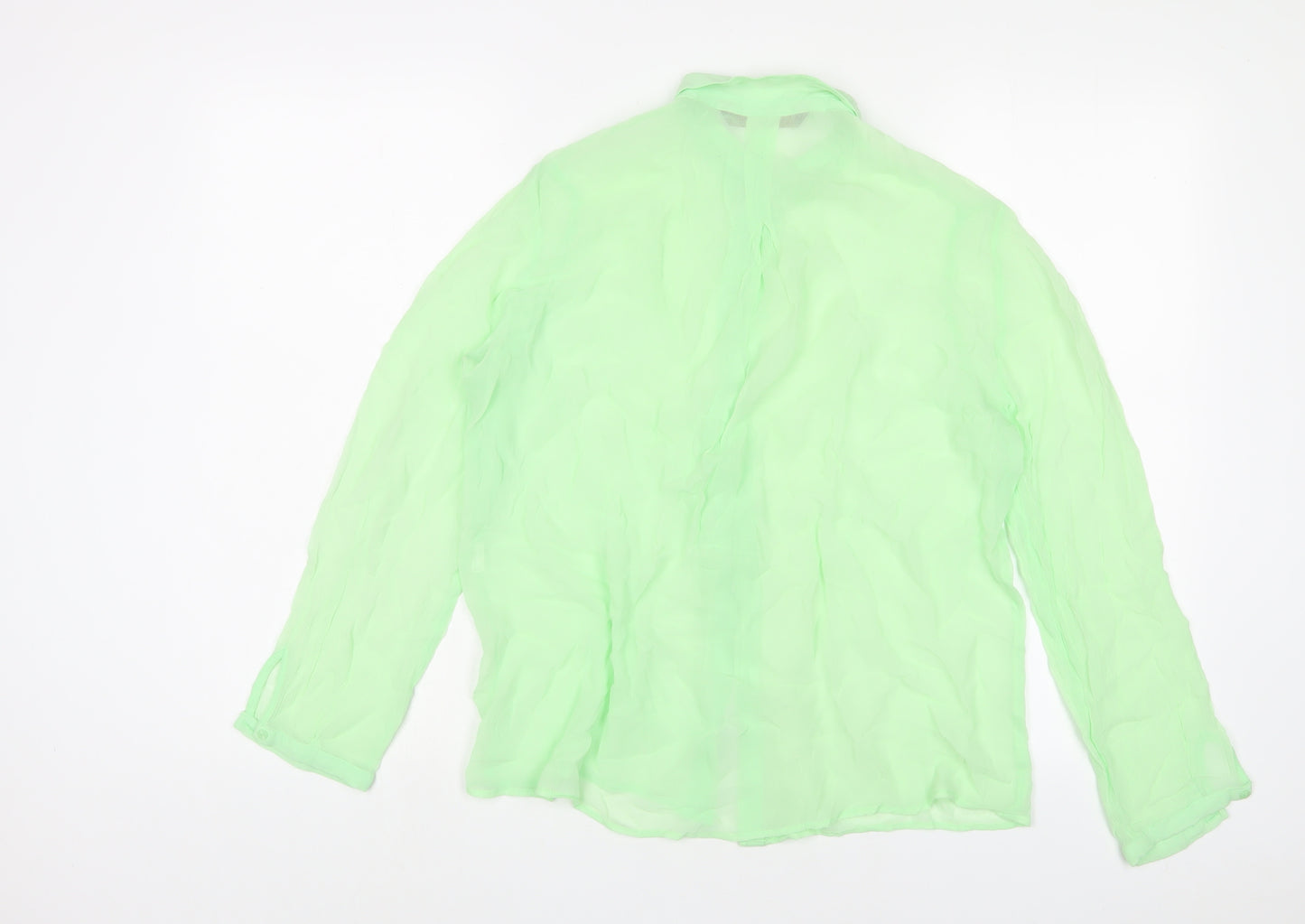 Zara Womens Green Polyester Basic Button-Up Size M Collared