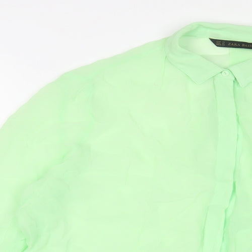 Zara Womens Green Polyester Basic Button-Up Size M Collared