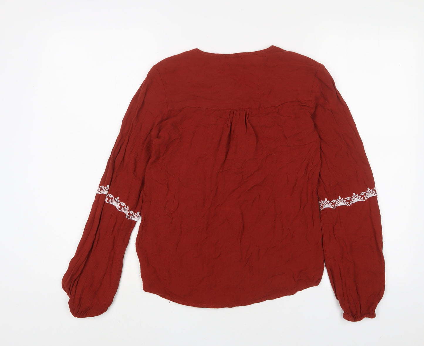 Select Womens Brown Cotton Basic Blouse Size 6 Crew Neck - Embroidered
