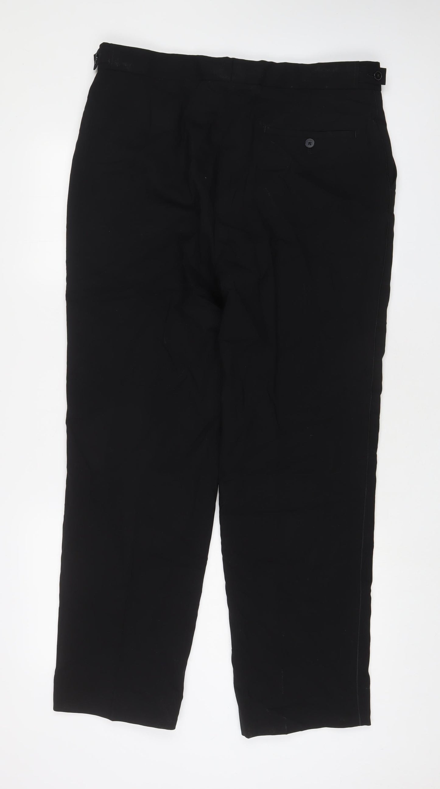 Moss Bros Mens Black Wool Trousers Size 36 in L30 in Regular Hook & Eye - Short length