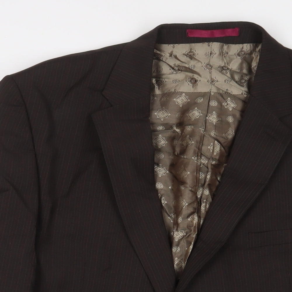 Limehaus Mens Brown Striped Polyester Jacket Suit Jacket Size 44 Regular
