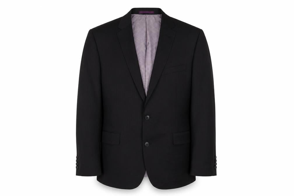 Front view of Taylor & Wright men’s black polyester jacket suit jacket, size 44, regular