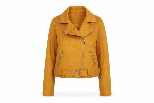 Front view of New Look women’s yellow jacket, size UK 12, zip - belted