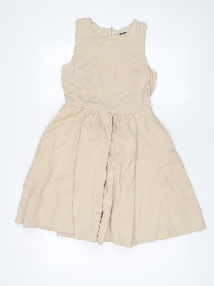 Zara Womens Beige Linen A-Line Size XS Crew Neck Zip