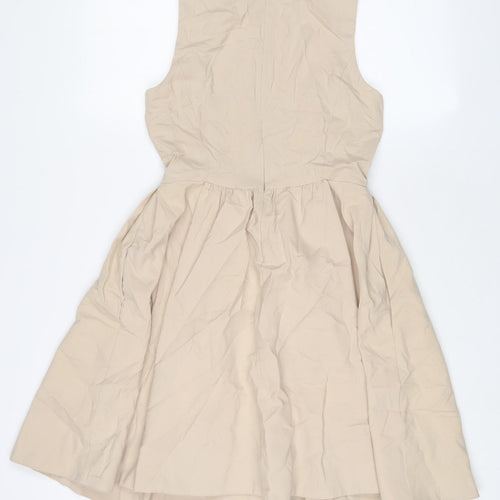 Zara Womens Beige Linen A-Line Size XS Crew Neck Zip