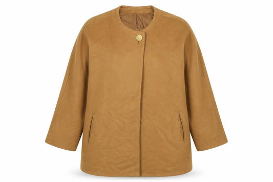 Front view of Luis Cassidy women’s beige jacket, size UK 12, button