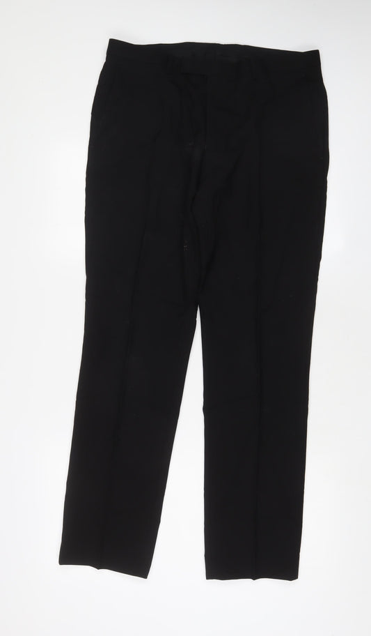 Kenneth Cole Mens Black Wool Trousers Size 34 in L31 in Regular Hook & Eye