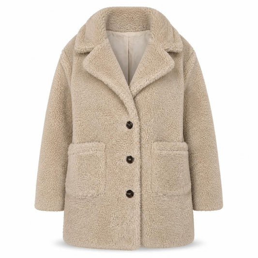 Front view of Next women’s beige jacket, size UK 14, button - pockets
