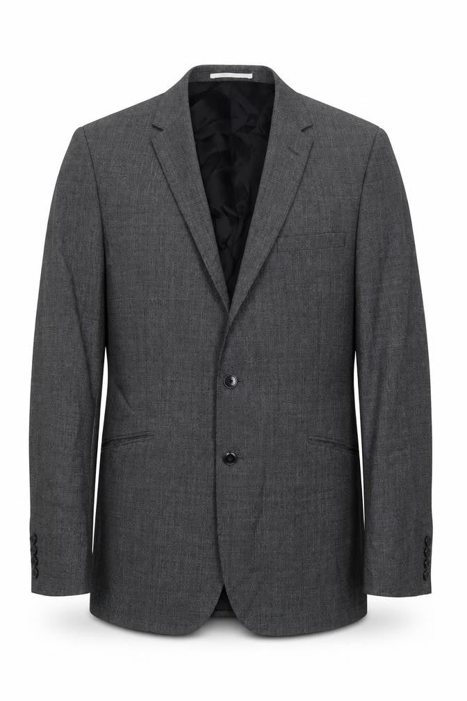 Front view of John Lewis men’s grey wool jacket suit jacket, size 42, regular