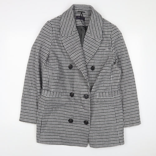 Marks and Spencer Womens Grey Plaid Overcoat Coat Size 16 Button
