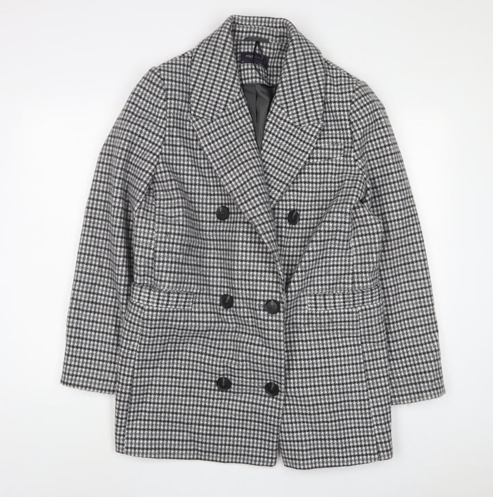 Marks and Spencer Womens Grey Plaid Overcoat Coat Size 16 Button