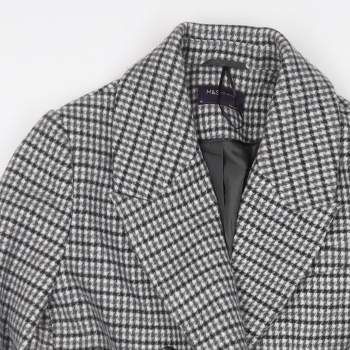 Marks and Spencer Womens Grey Plaid Overcoat Coat Size 16 Button