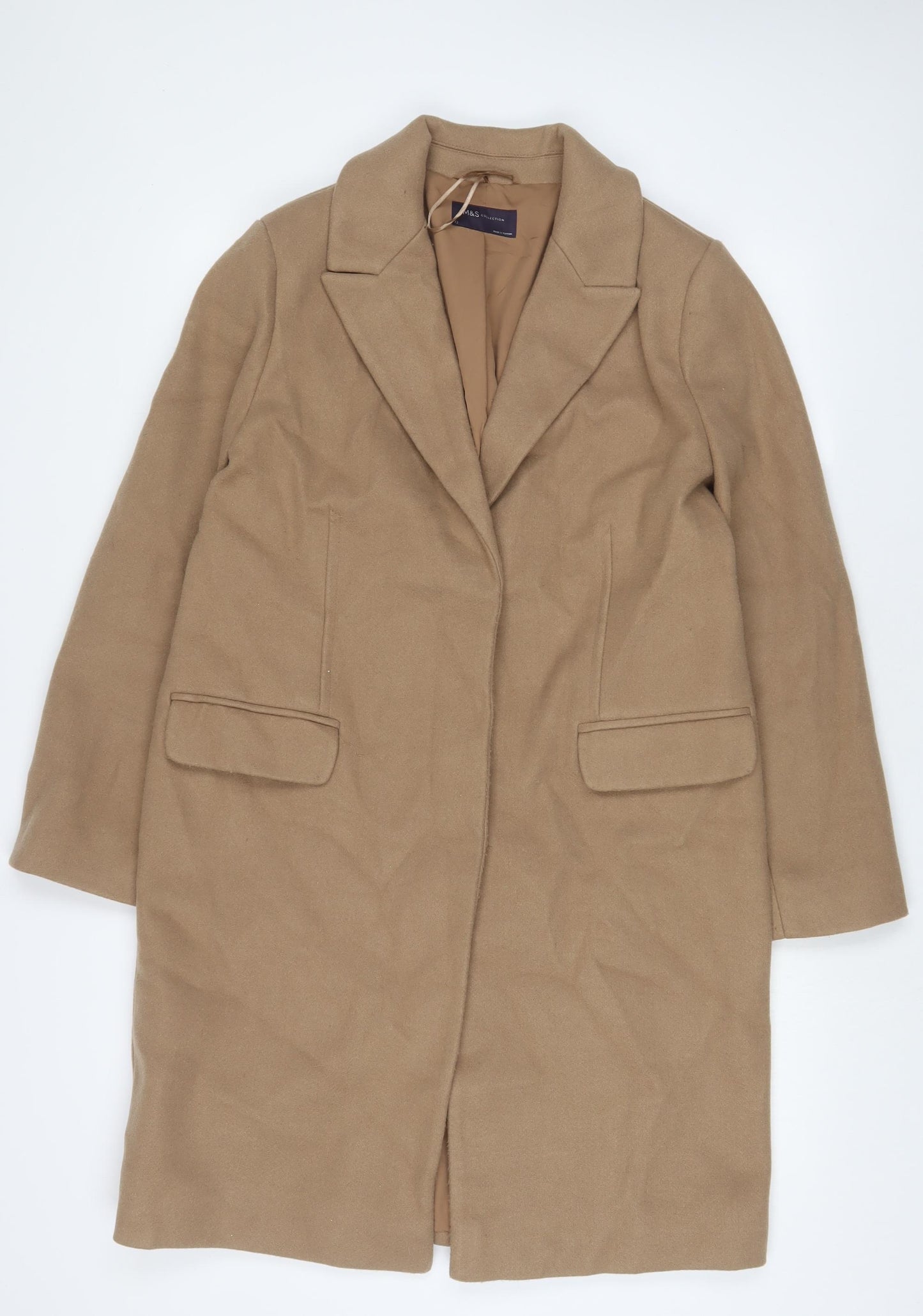 Marks and Spencer Womens Beige Overcoat Coat Size 12 Snap