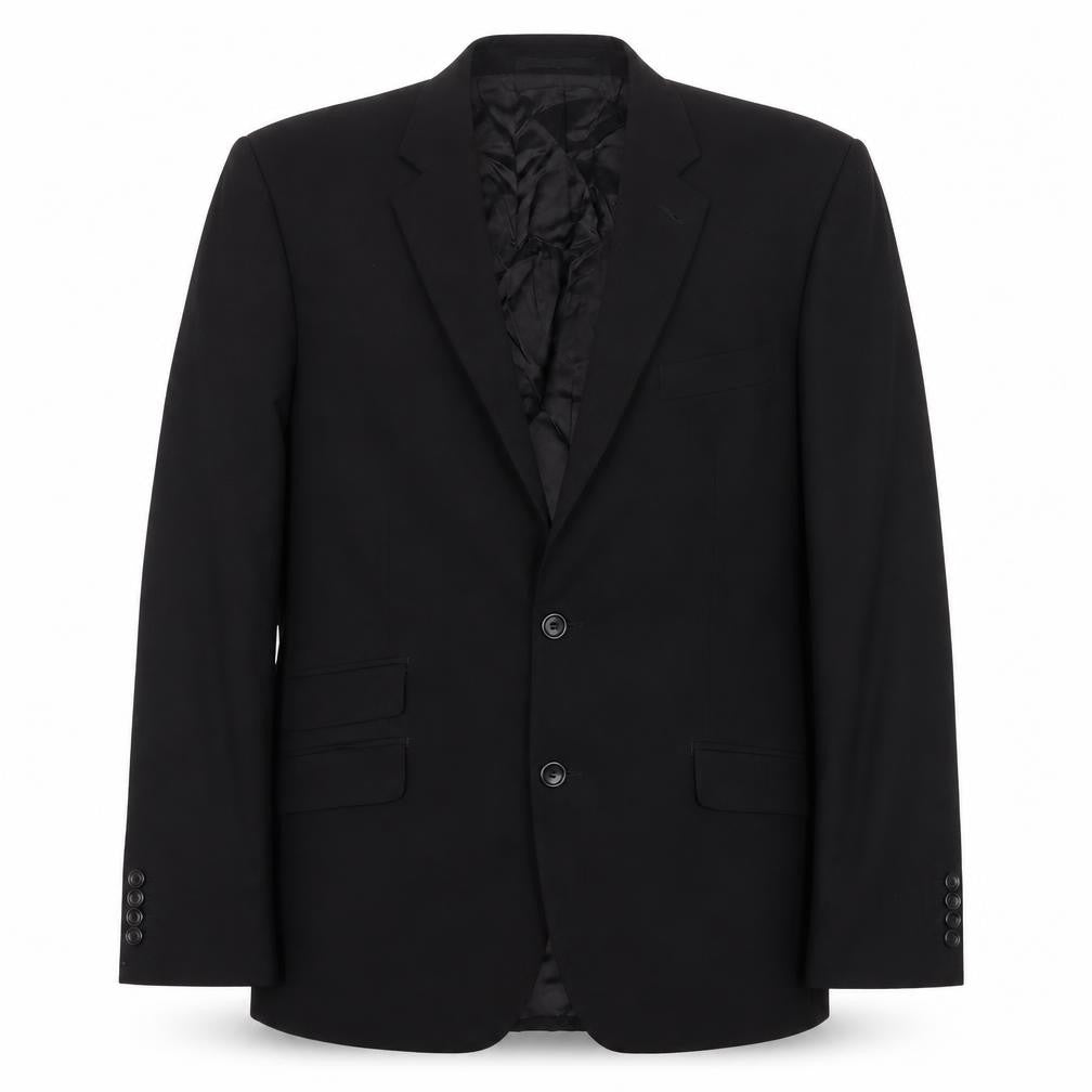 Front view of Kenneth Cole men’s black wool jacket suit jacket, size 42, regular