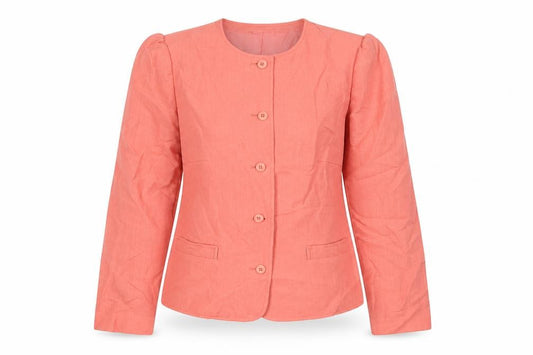 Front view of Dereta women’s pink jacket blazer, size UK 16, button