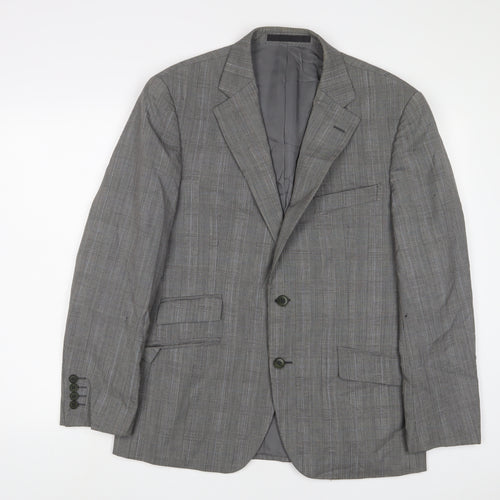 New & Lingwood Mens Grey Plaid Wool Jacket Suit Jacket Size 40 Regular