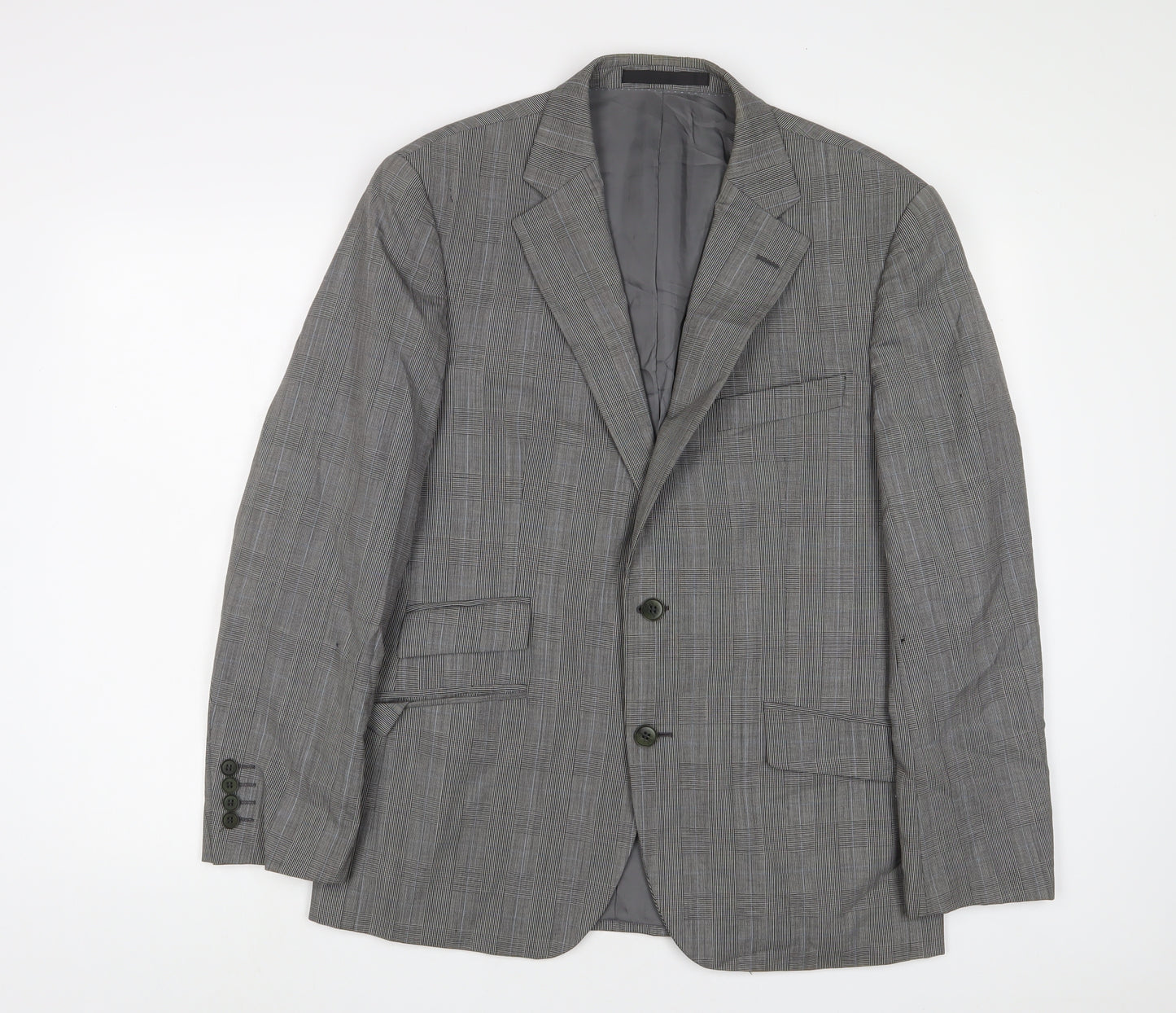 New & Lingwood Mens Grey Plaid Wool Jacket Suit Jacket Size 40 Regular