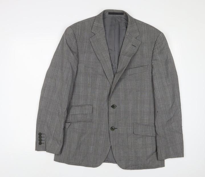 New & Lingwood Mens Grey Plaid Wool Jacket Suit Jacket Size 40 Regular
