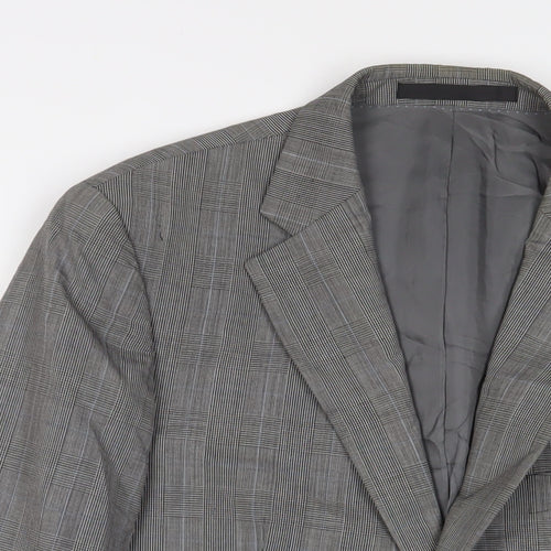 New & Lingwood Mens Grey Plaid Wool Jacket Suit Jacket Size 40 Regular